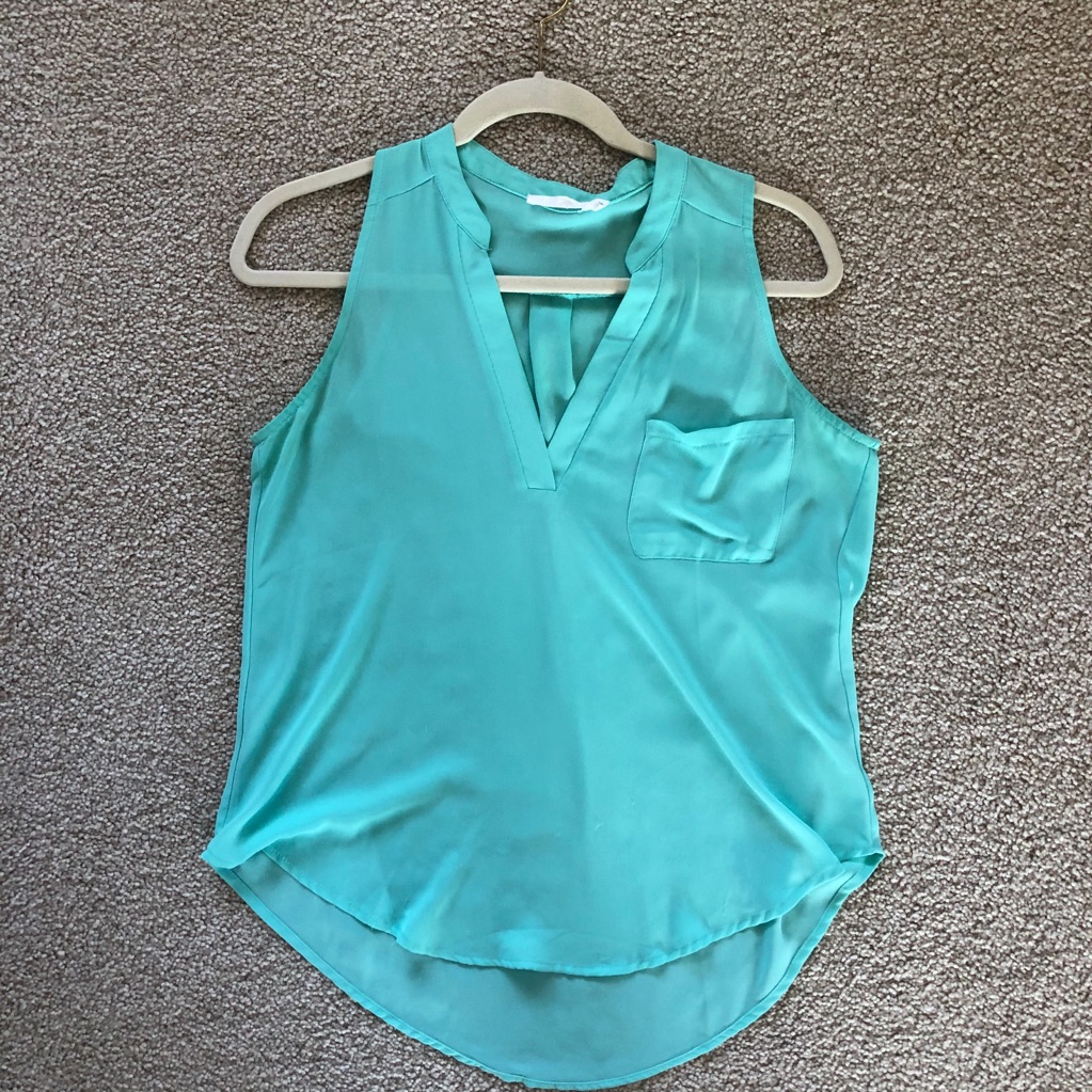 Lush Turquoise V-Neck Sleeveless Blouse S Pocket